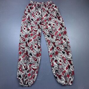 EOTE Boho Pants Women's S/M Red Black Paisley Print Elastic Waist Cozy Lounge